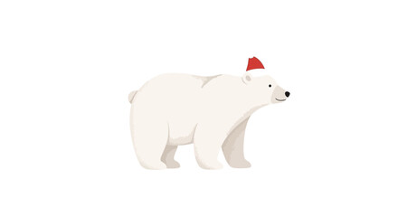 Polar bear wearing a Santa hat, isolated on white background.