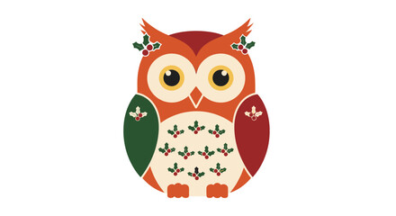 Festive owl illustration with vibrant colors and holiday-themed decorations, perfect for seasonal designs.