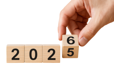 Hand changing wooden block from 2025 to 2026 on white background year new year isolated on a transparent background