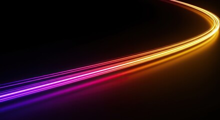 Dynamic flowing abstract line creating a vibrant illuminated path. Bright energetic light curve moving through a dark space, symbolizing speed and motion ,fluid ,rendering ,dark