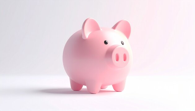 A pink ceramic piggy bank with a ribbon symbolizes savings, finance, and investment