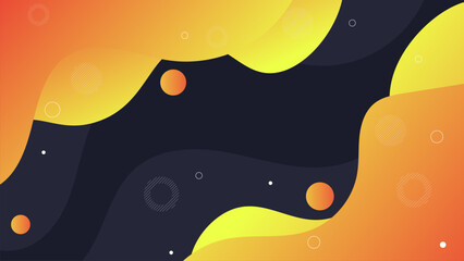 Abstract black background with bright yellow flowing shapes and circles.