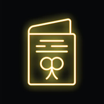 Glowing neon yellow invitation card with a ribbon on a black background