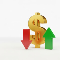 3d dollar symbol with up and down arrows isolated on transparent background