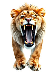 Obraz premium A roaring lioness, isolated on transparent background