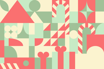 Naklejka premium Abstract geometric Christmas pattern design in Pastale color style. Red wood color. Vector illustration. No.8