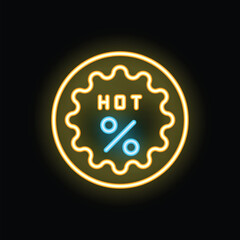 Round glowing neon hot sale sign with percentage symbol is isolated on a black background