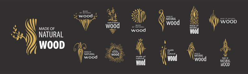 A set of unusual hand-drawn vector logos for the production of wood products