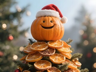 Natale e feste vegetariane e salutari, buffo albero di Natale di frutta e verdura secca