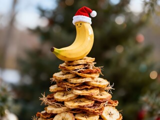 Natale e feste vegetariane e salutari, buffo albero di Natale di frutta e verdura secca