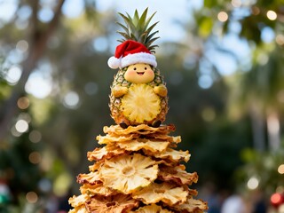 Natale e feste vegetariane e salutari, buffo albero di Natale di frutta e verdura secca