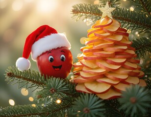 Natale e feste vegetariane e salutari, buffo albero di Natale di frutta e verdura secca