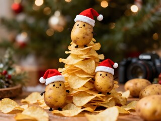 Natale e feste vegetariane e salutari, buffo albero di Natale di frutta e verdura secca