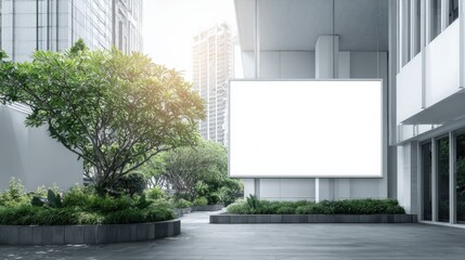 Obraz premium Modern Billboard Mockup in Urban Park Setting: Ideal for Advertising and Public Announcements
