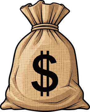Create a Jute Money Bag with Imprinted Dollar Symbol vector art with white background.