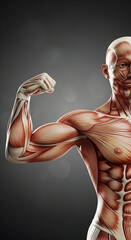 Human Anatomy Depicting Muscular System with Arm Flexing