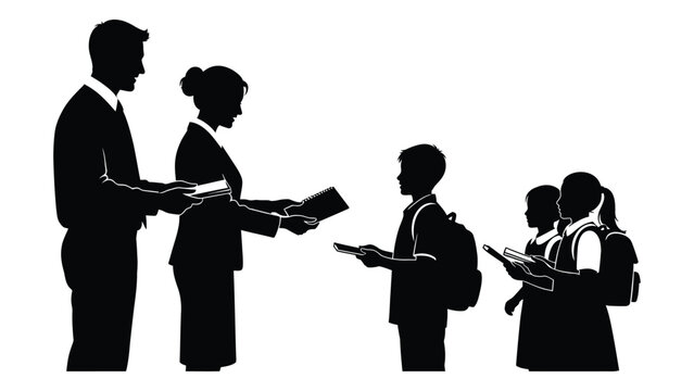 School teacher and students silhouette isolated on white background, Vector - Powered by Adobe