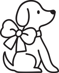 Minimal Line Art Dog with Bow Black Vector Illustration
