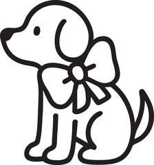 Minimal Line Art Dog with Bow Black Vector Illustration
