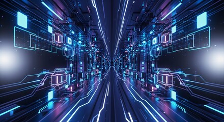 Fototapeta premium Futuristic Technology Background with Glowing Digital Grid, Cyber Network Lines, and High-Tech Data Visualization Design