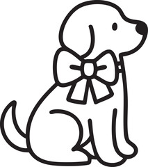 Minimal Line Art Dog with Bow Black Vector Illustration
