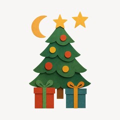 Obraz premium Festive paper-cut Christmas tree illustration.