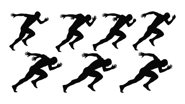 Running sprinter silhouettes isolated on white background, Vector