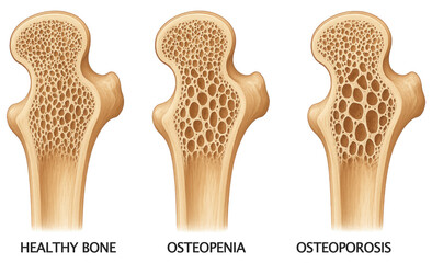 Medical Illustration of Healthy Bone Versus Osteoporotic Bone Density Comparison osteoporosis isolated on a transparent background