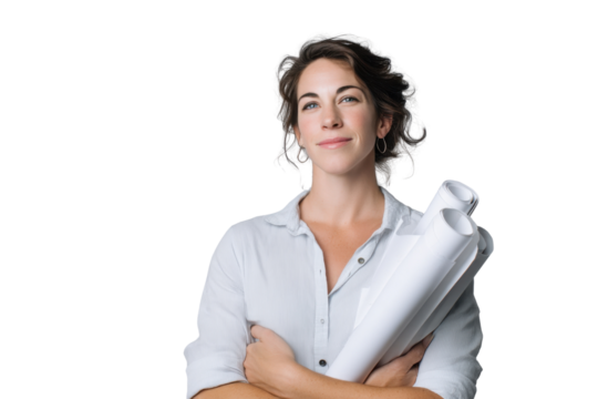 Visionary Architect: Confident architect embraces innovation. With determination and a keen eye, she carries her project blueprints. The future is bright, and ideas take form with her touch.