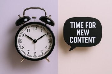 Alarm Clock and Speech Bubble Announcing It's Time for New Content Creation and Marketing Strategies