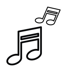 Two music notes in black outline floating on a white background creating a musical representation