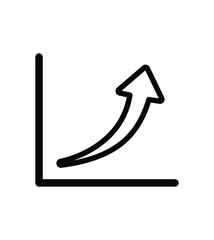 An upward trending line graph with an arrow indicating growth and positive direction in black outline