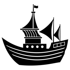 Sailing ship boat vector silhouette icon, isolated design element
