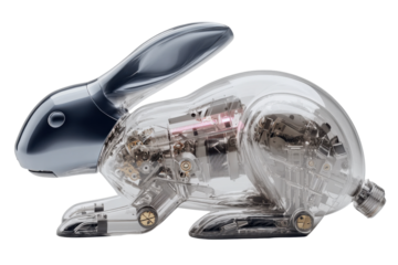 Mechanical Rabbit: This image depicts a striking juxtaposition of animal form and mechanical function, showcasing a meticulously crafted robotic rabbit with intricate internal components.