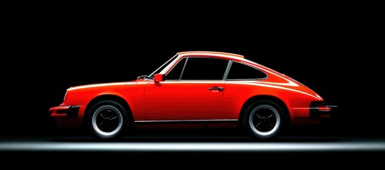 Red Classic Car Isolated On Black Background Automotive Design Transportation And Luxury Vehicle