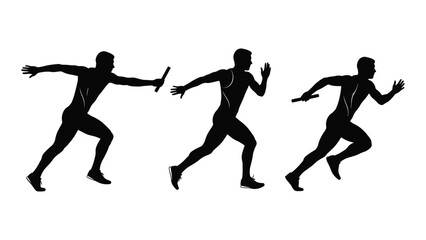 Relay race runners silhouette isolated on white background, Vector