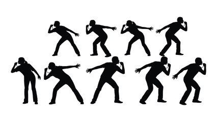 Silhouettes of people blowing whistles isolated on white background, Vector