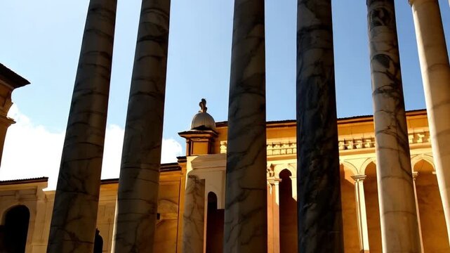 Marble columns in open courtyard