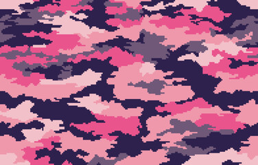 seamless camouflage pattern with pink colors and pixelated style