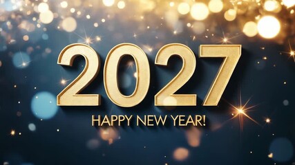 Golden 2027 New Year celebration background with sparkling bokeh lights and festive typography - Powered by Adobe
