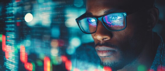 Focused and intent: young professional at his home workspace. Be