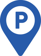 Blue parking symbol in a map pin location marker icon sign