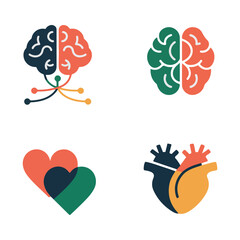 Four vector icons brain heart and nervous system connections