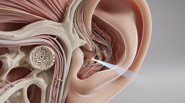 Detailed 3D Anatomical Model of Human Ear Showing Inner Structures in High Definition