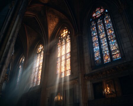 Cathedral stained glass window art print, religious gothic architecture wall decor, framed or unframed, sizes available