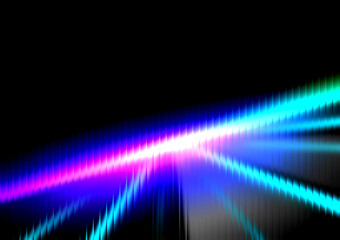 Abstract digital art with vibrant blue, purple, and cyan light streaks radiating across a dark background.