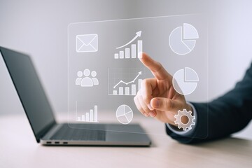 Business Person Analyzing Digital Financial Data and Growth Using Modern Technology, Laptop, Investment Success