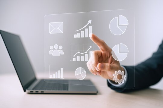 Business Person Analyzing Digital Financial Data and Growth Using Modern Technology, Laptop, Investment Success - Powered by Adobe