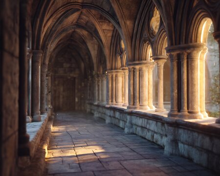 Stone archway corridor print, gothic architecture wall art, medieval hallway decor, castle passage poster, a - Powered by Adobe