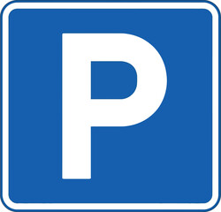 A blue sign with a white p indicating parking is available